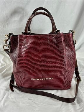 Dooney & Bourke Wine Textured Leather Satchel with Gold Hardware
